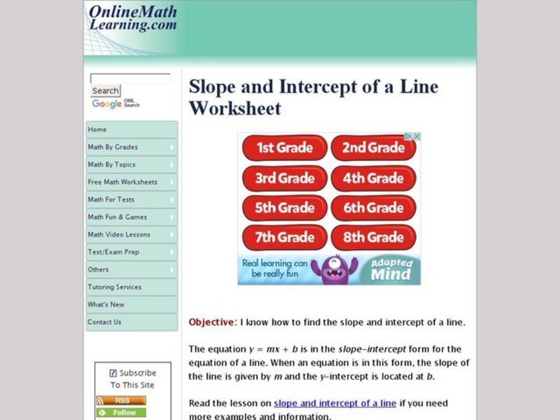 Slope and Intercept of a Line Interactive