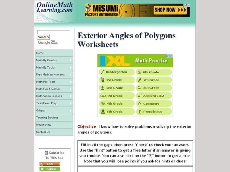 Exterior Angles of Polygons Interactive
