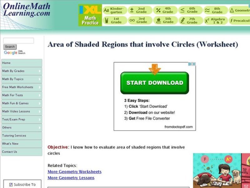 Area of Shaded Regions that involve Circles Interactive
