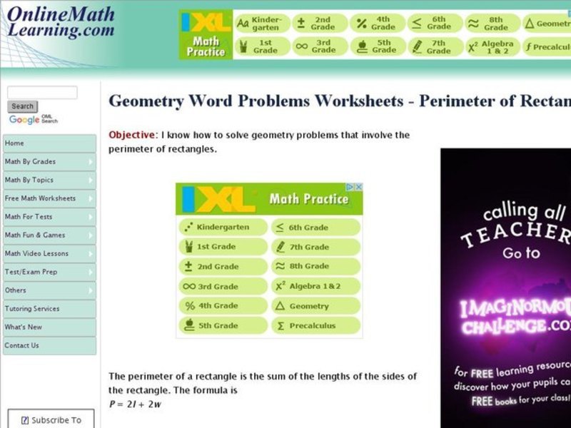 Geometry Word Problems-Perimeter of Rectangles Interactive