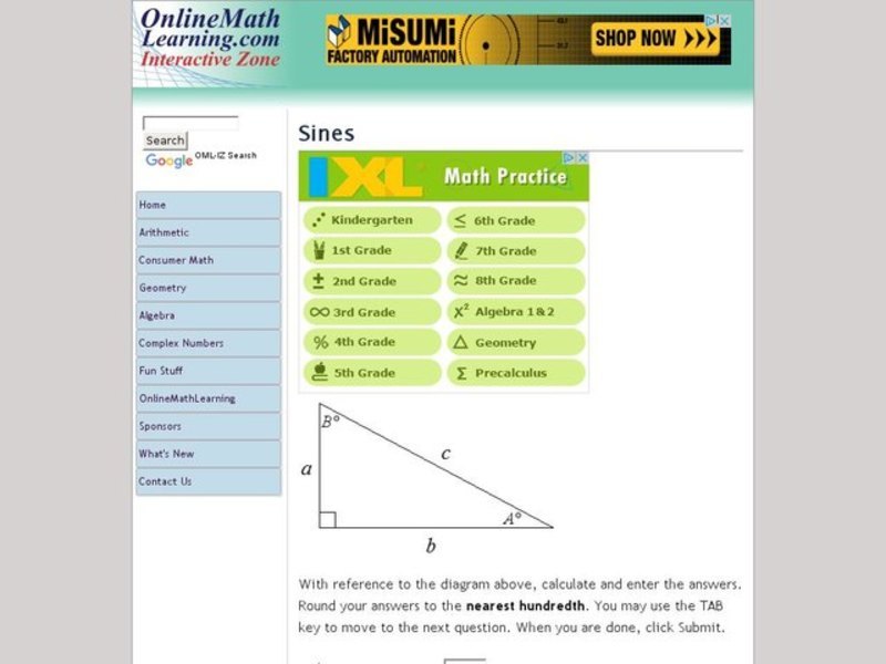 Ten Law of Sines Problems Interactive