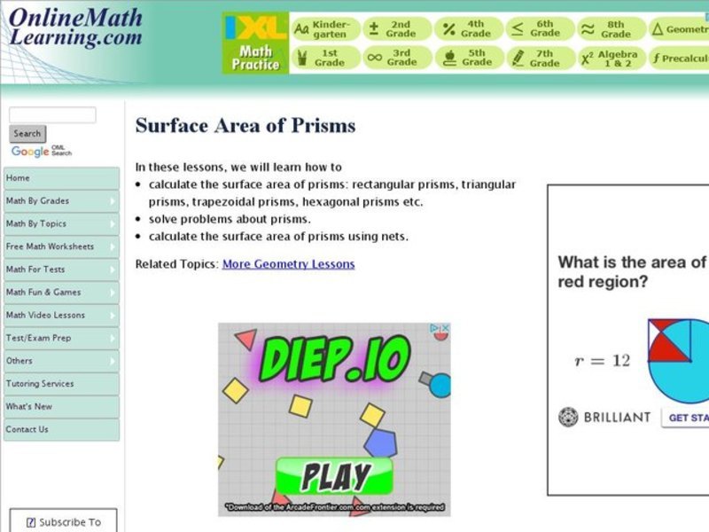 Surface Area of Prism Interactive