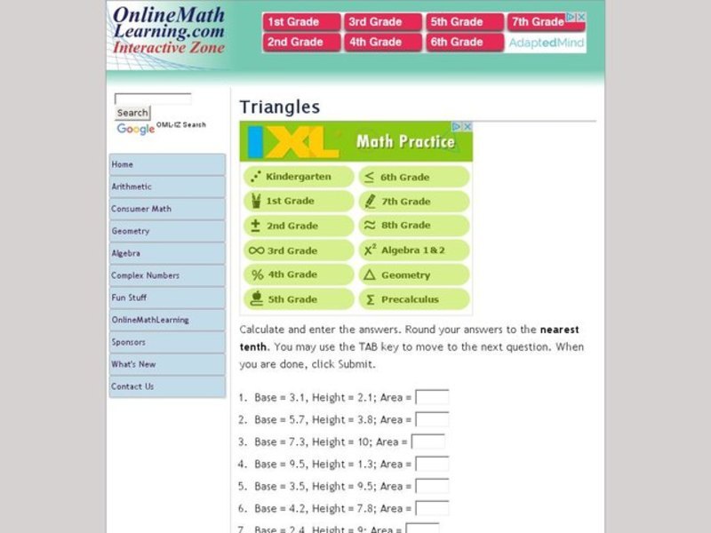 Triangle Area by OnlineMathLearning.com Interactive