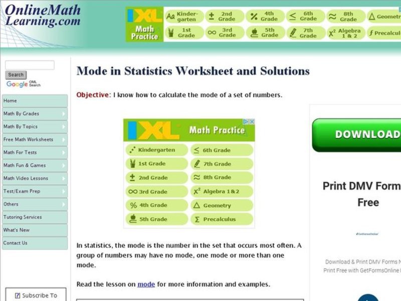 Mode in Statistics Interactive