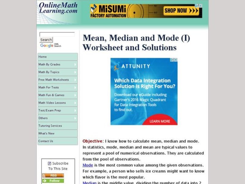 Mean, Median and Mode (I) Interactive