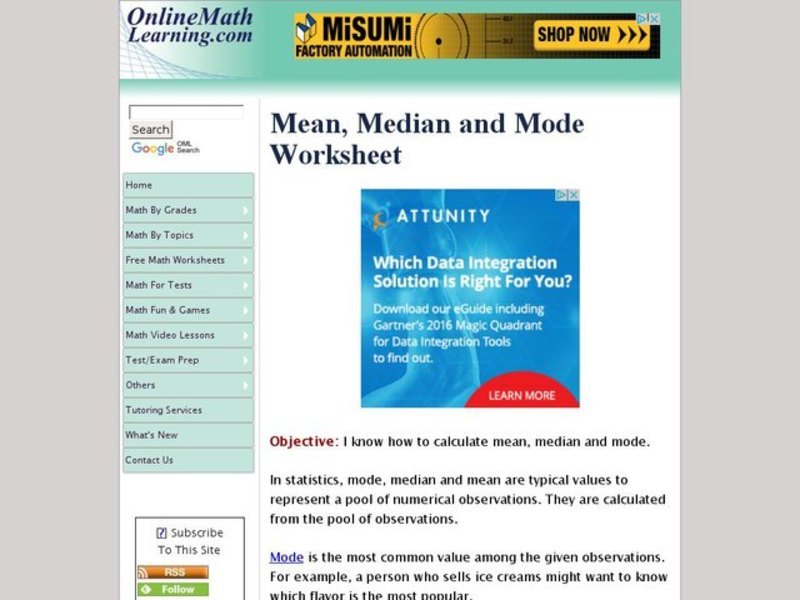 Mean, Median and Mode (II) Interactive
