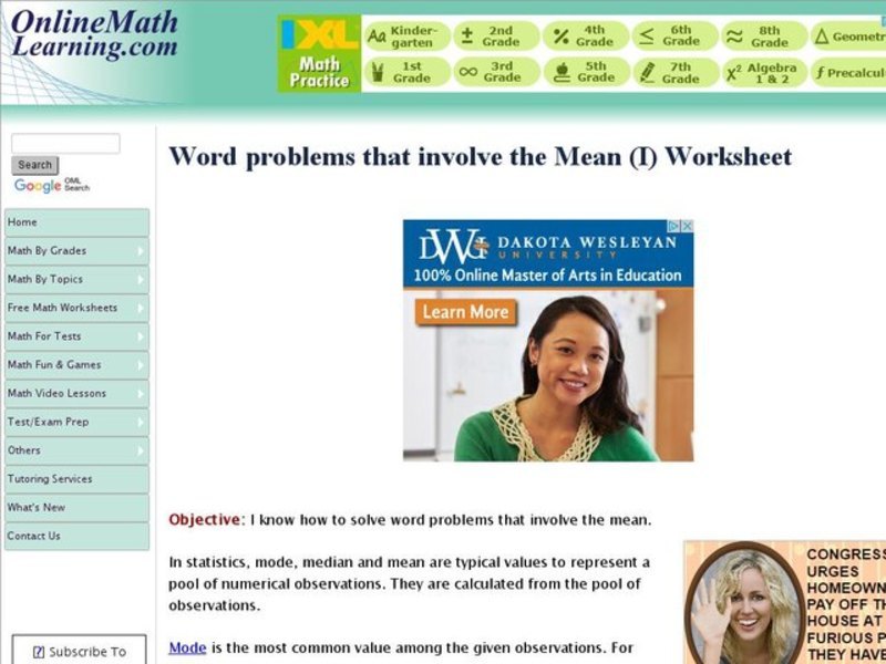 Word Problems That Involve the Mean Interactive