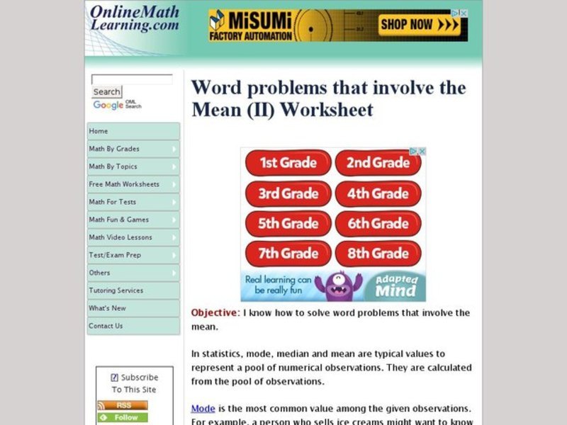 Word Problems That Involve the Mean (II) Interactive