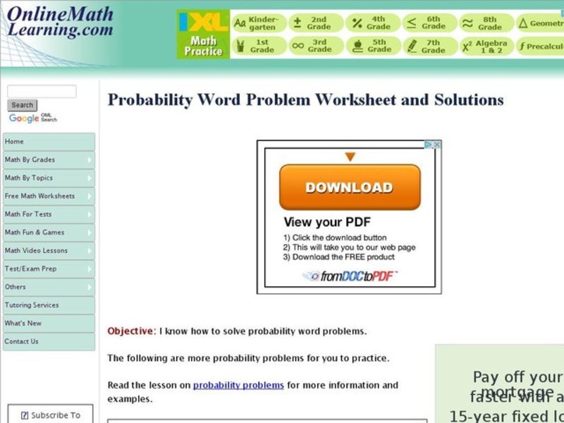 Probability Problem Worksheets Interactive