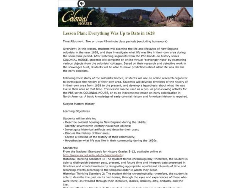 Everything was Up to Date in 1628 Lesson Plan