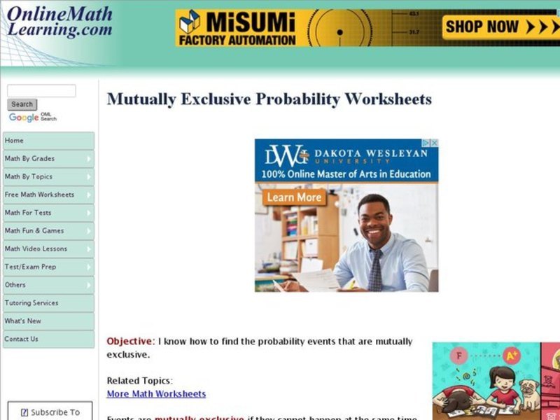 Sixteen Mutually Exclusive Probability Problems Interactive