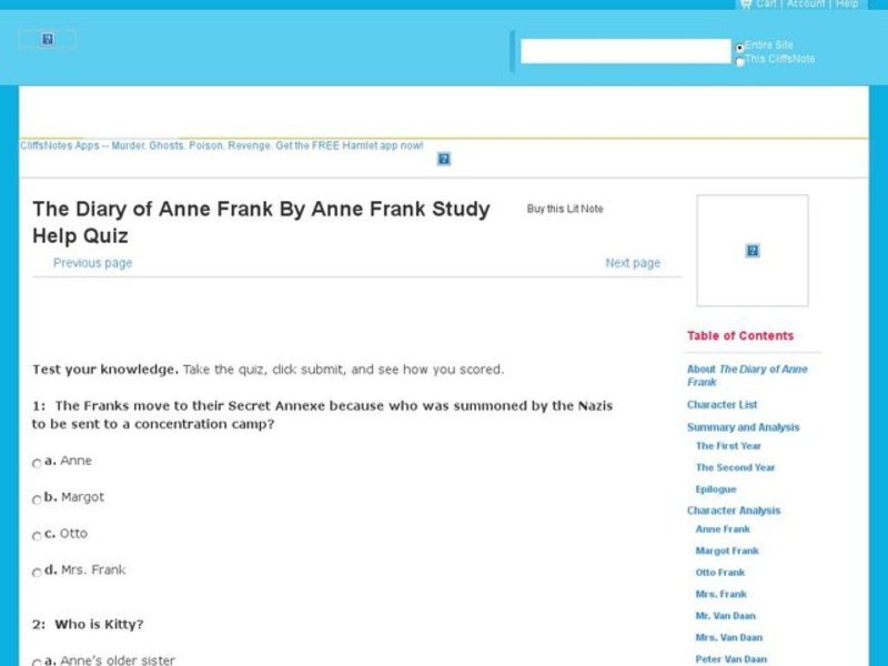 The Diary of Anne Frank Quiz Interactive