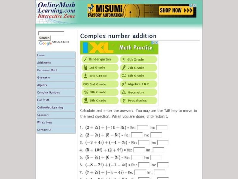 Share this page Facebook Page  Complex number addition Interactive