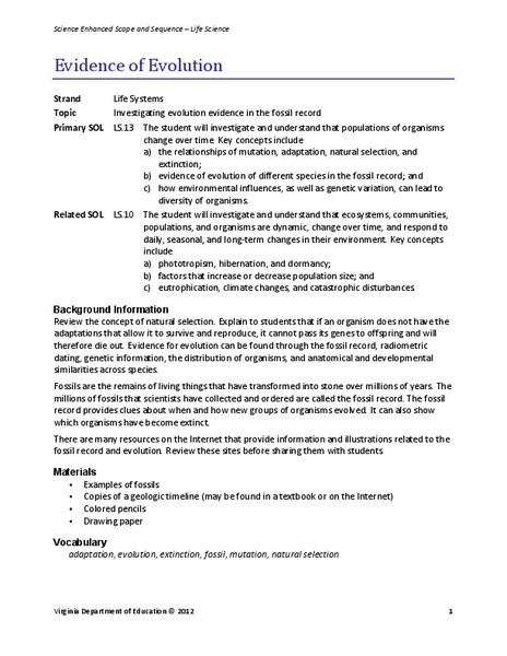 Evidence of Evolution Lesson Plan