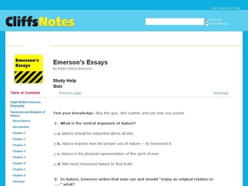 Emerson's Essays Quiz Interactive