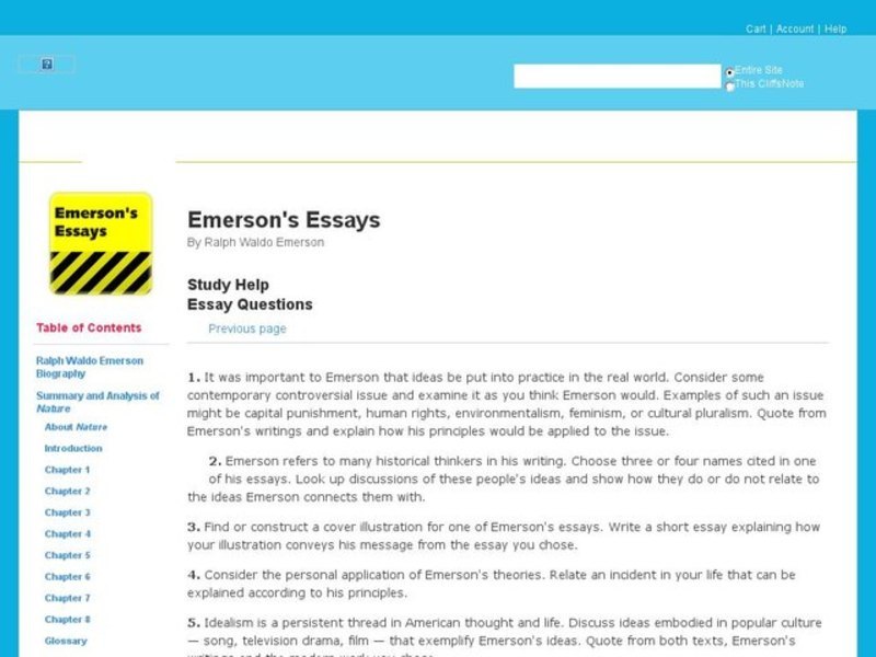Emerson's Essays - Essay Questions Interactive