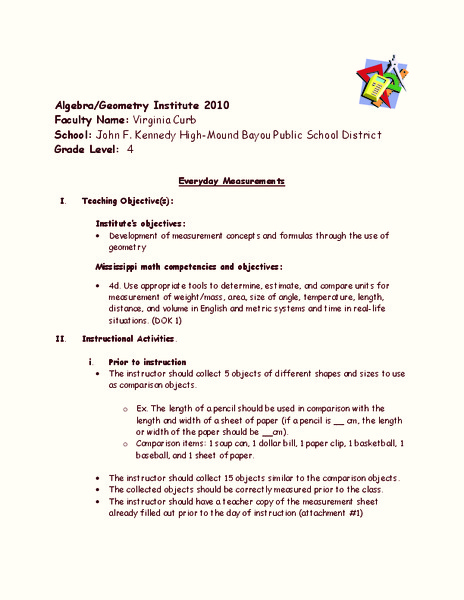 Everyday Measurements  Lesson Plan