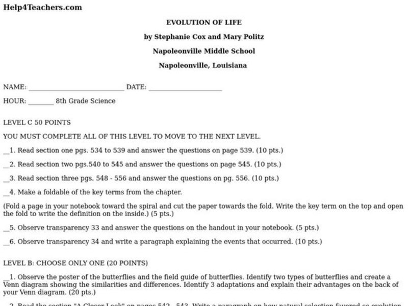 Evolution of Life Lesson Plan