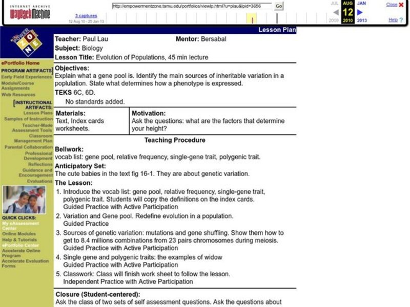 Evolution of Populations Lesson Plan