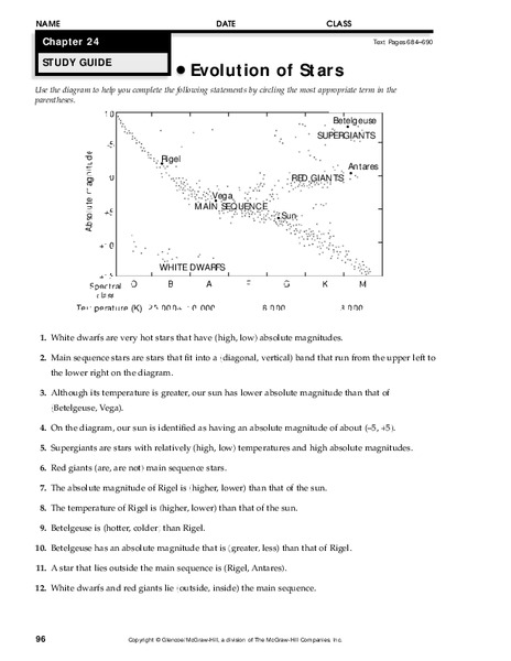 Evolution of Stars Worksheet