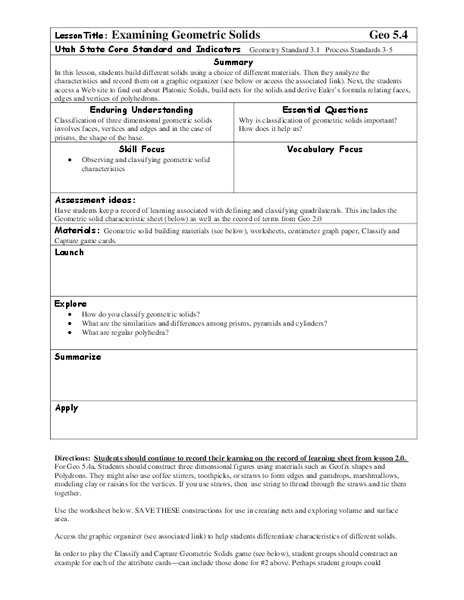Examining Geometric Solids Lesson Plan