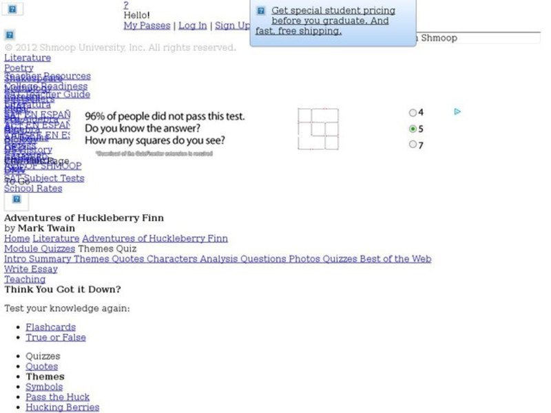Adventures of Huckleberry Finn: Themes Quiz Interactive