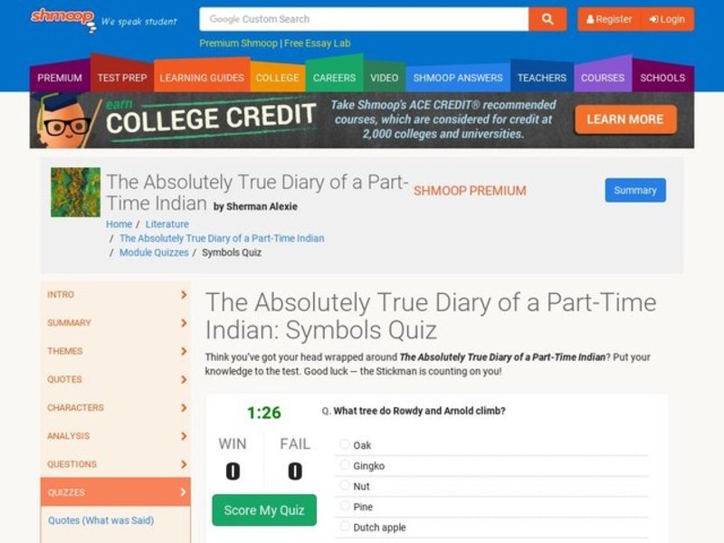 The Absolutely True Diary of a Part-Time Indian: Symbols Quiz Interactive