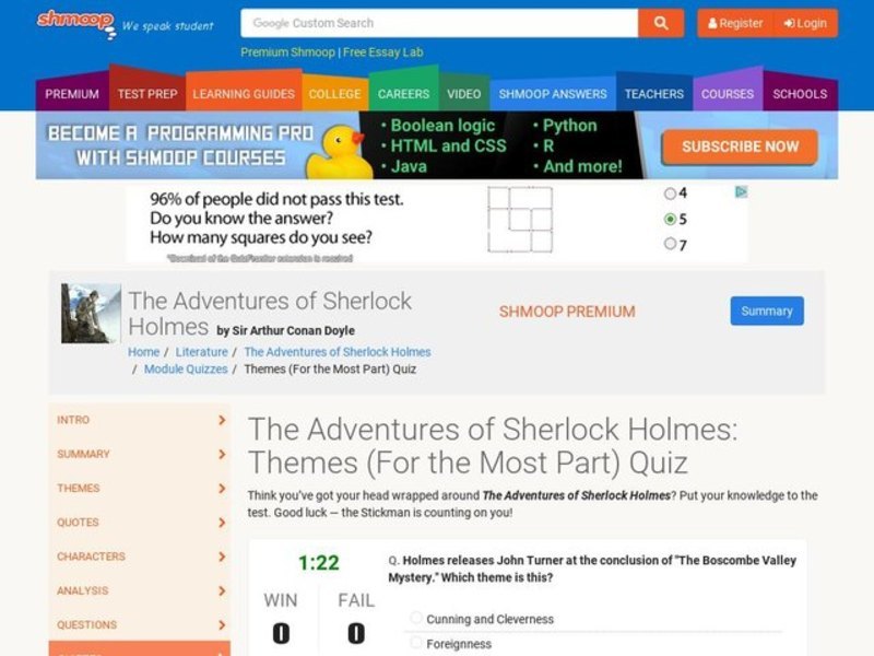 The Adventures of Sherlock Holmes: Themes Quiz Interactive
