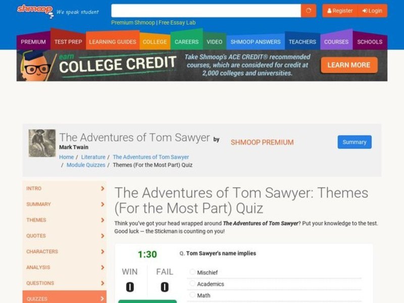The Adventures of Tom Sawyer: Themes (For the Most Part) Quiz Interactive