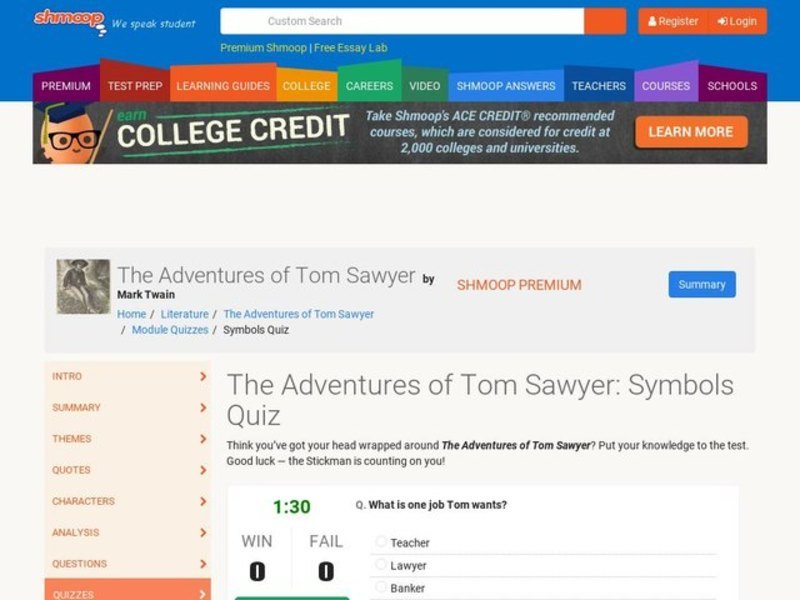 The Adventures of Tom Sawyer: Symbols Quiz Interactive