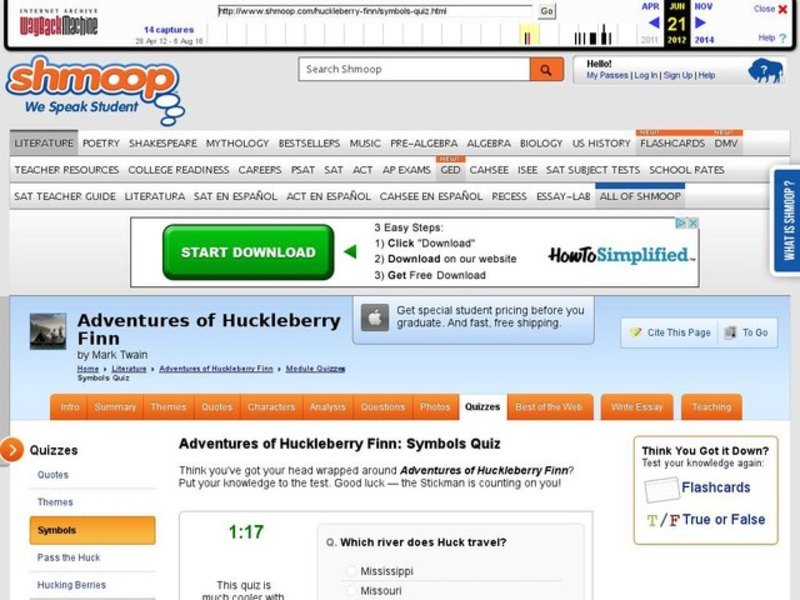 Adventures of Huckleberry Finn: Symbols Quiz Interactive