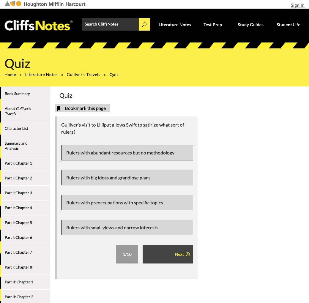 Gulliver's Travels Quiz Interactive