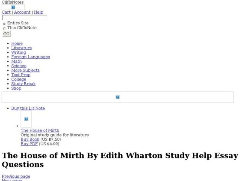 The House of Mirth - Essay Questions Interactive