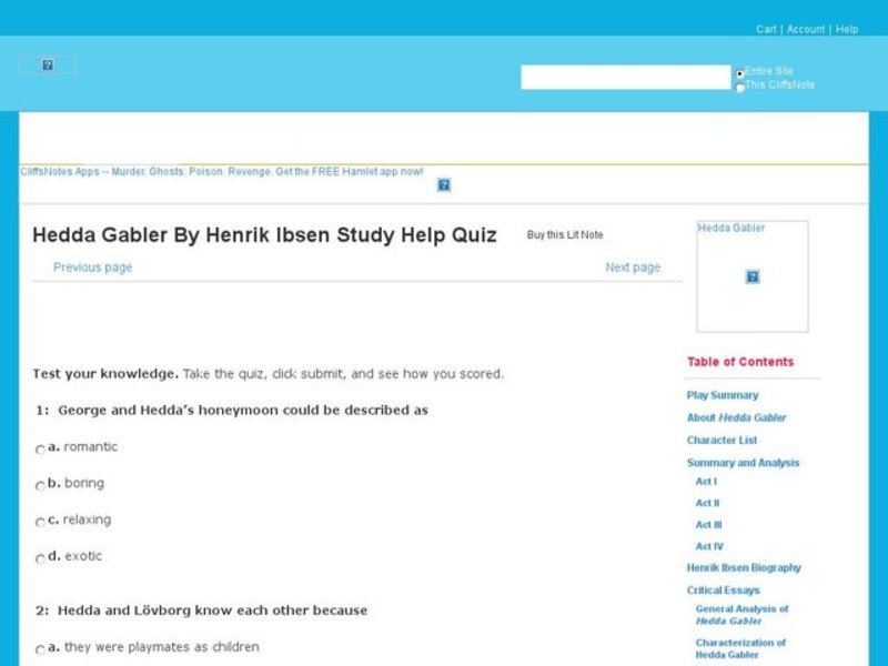 Hedda Gabler Quiz Interactive