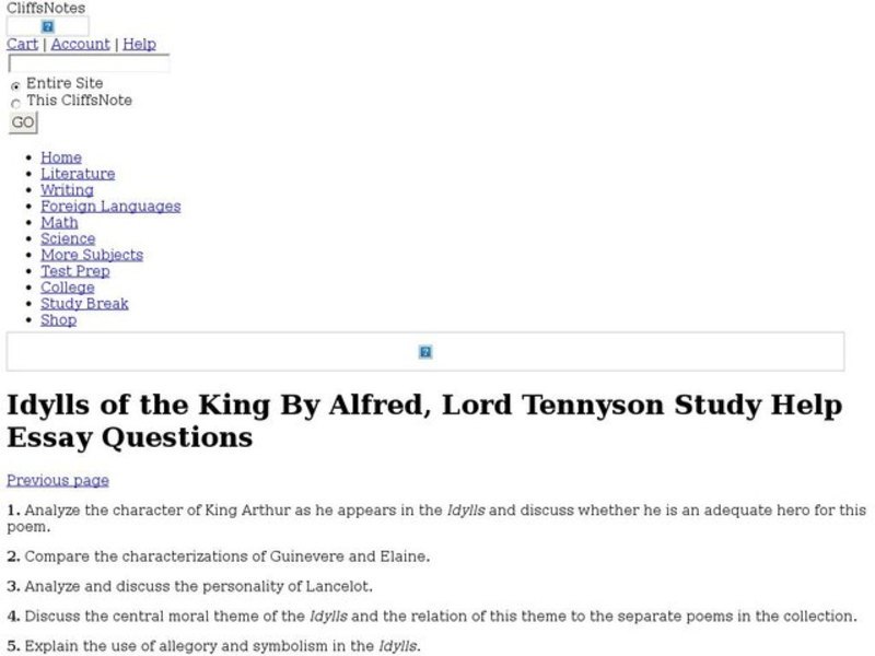 Idylls of the King - Essay Questions Interactive