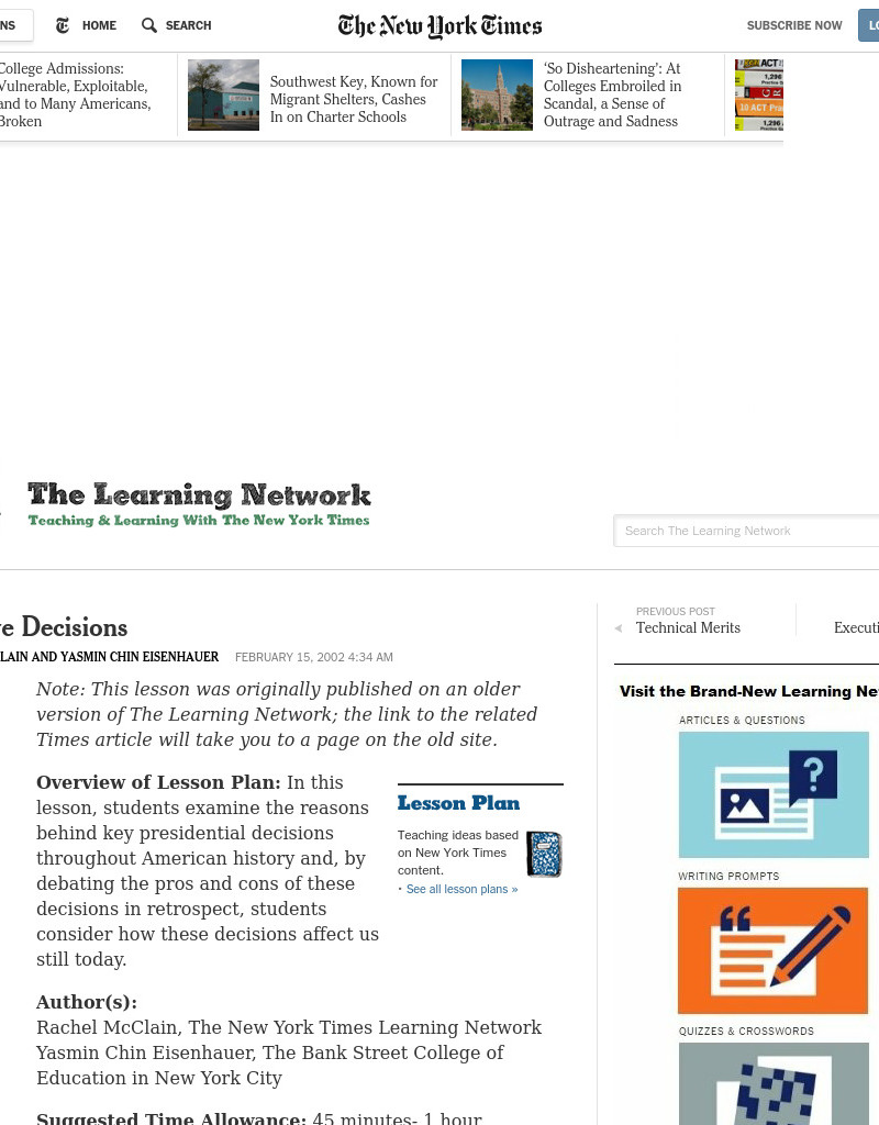 Executive Decisions Lesson Plan