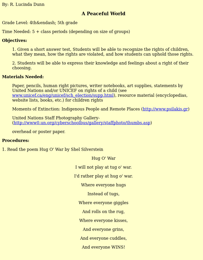 A Peaceful World Activity