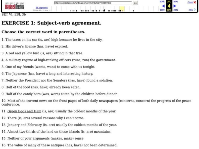 Exercise 1: Subject-verb Agreement Worksheet