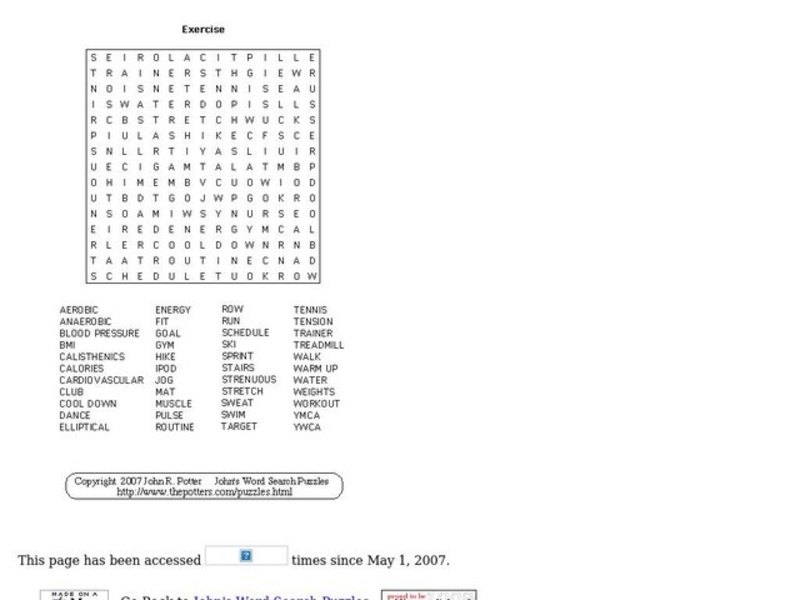 Exercise Puzzle Worksheet