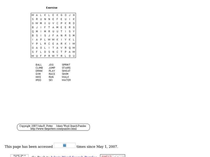 Exercise Puzzle Worksheet
