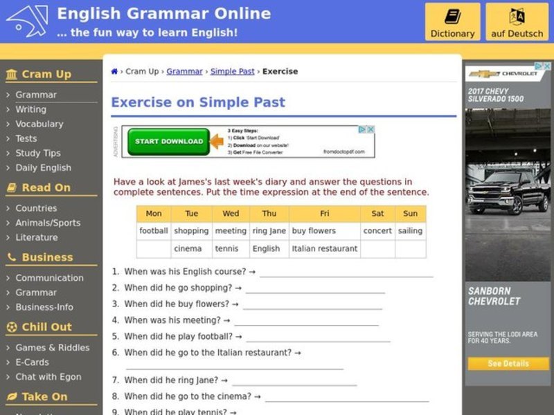 Exercise on Simple Past Worksheet