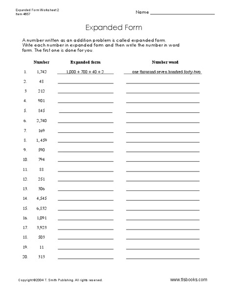 Expanded Form Worksheet