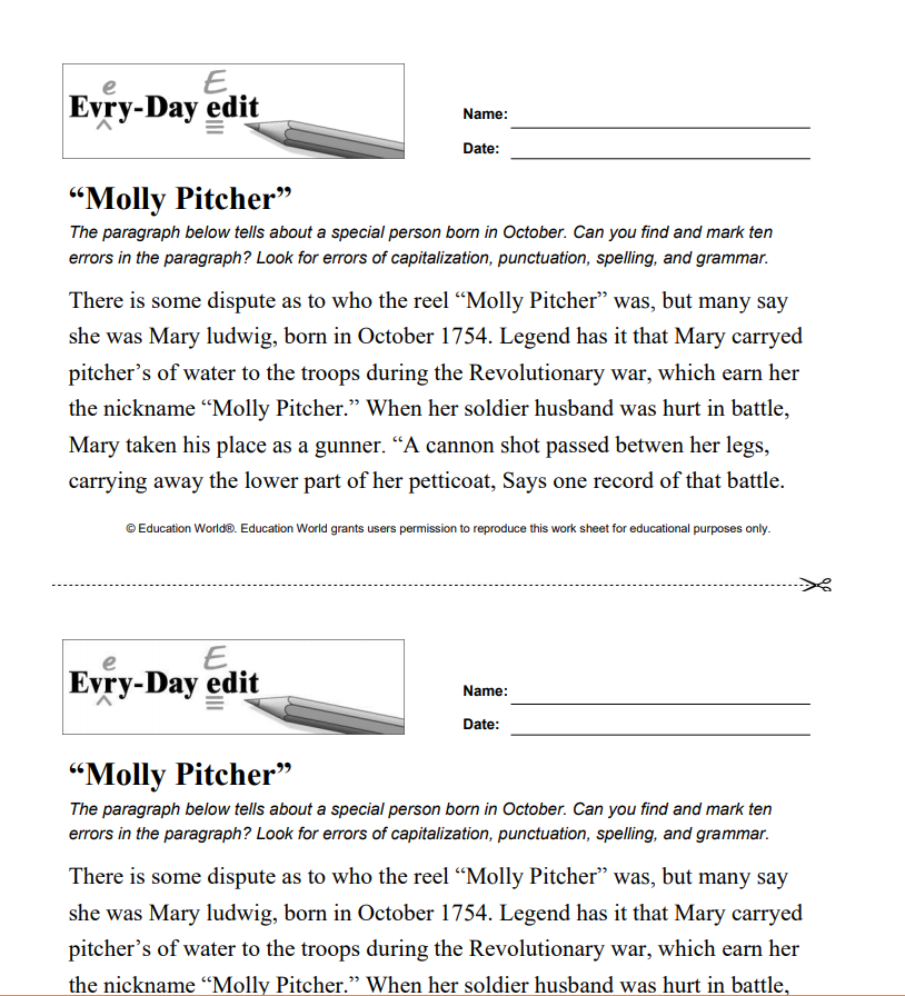 Every-Day Edit: "Molly Pitcher" Activity
