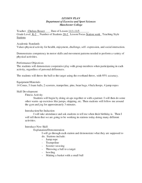 Exercise Stations Lesson Plan