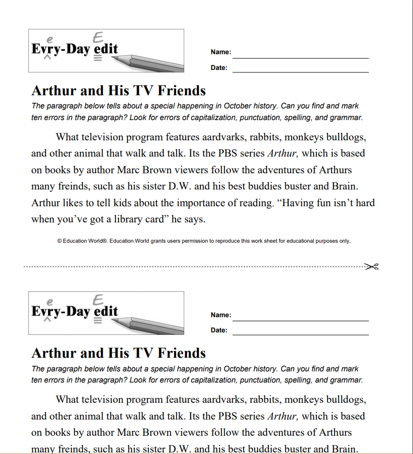 Every-Day Edit: Arthur and His TV Friends Activity