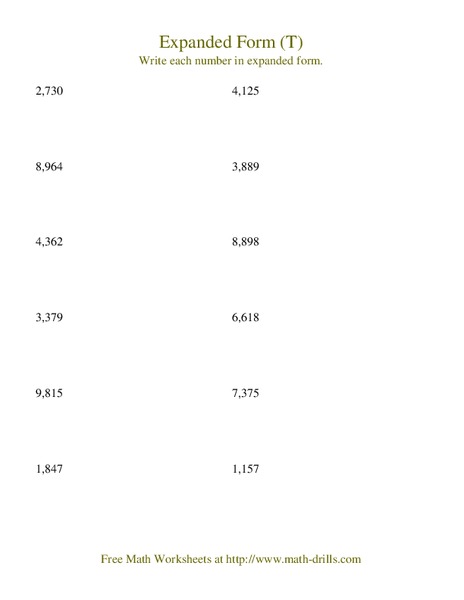 Expanded Form Worksheet