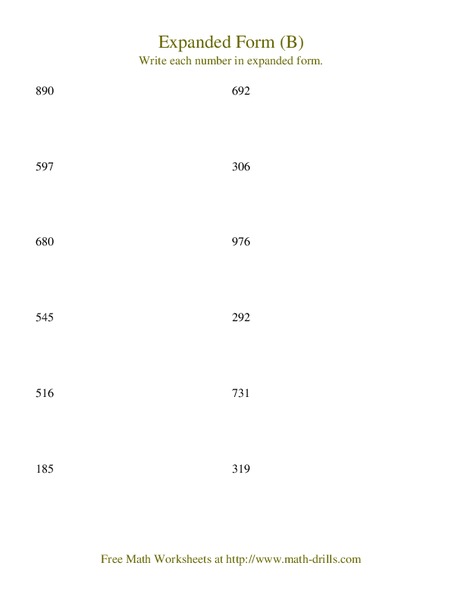Expanded Form Worksheet