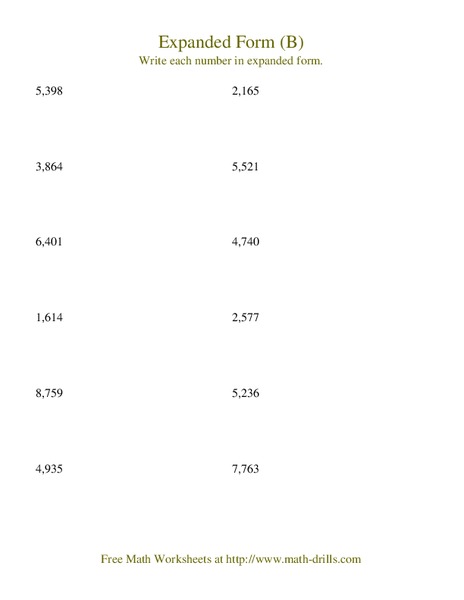 Expanded Form Worksheet