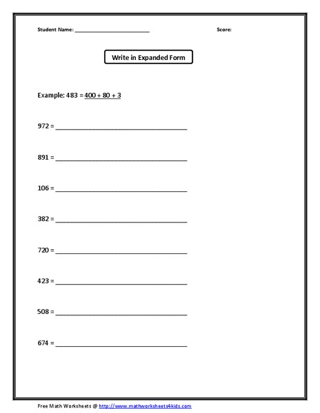 Expanded Form Worksheet