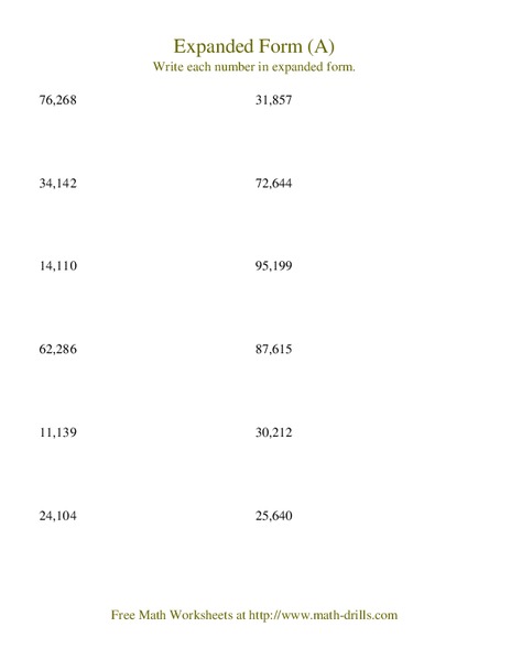 Expanded Form (A) Worksheet